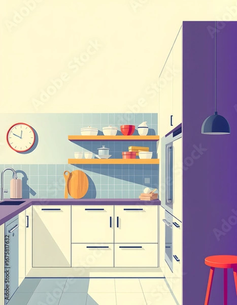 Obraz horizontal banner of modern kitchen, pop art. isolated with white highlights