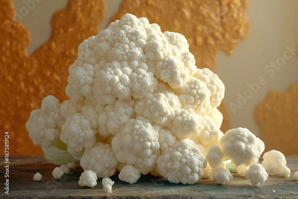 Obraz Close-up of Fresh Cauliflower Head on Rustic Surface