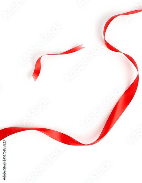 Obraz Beautiful red ribbon isolated on white, top view. Space for text, photo. isolated with white highlights