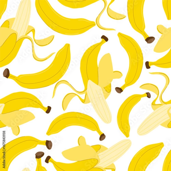 Fototapeta Banana seamless pattern. Fruit wallpaper in flat style. Tropical background design. 
