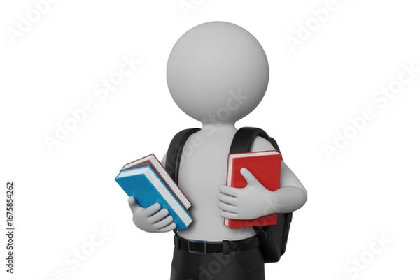 Obraz A 3D rendered student figure carries books and a backpack, ready for school. background removed