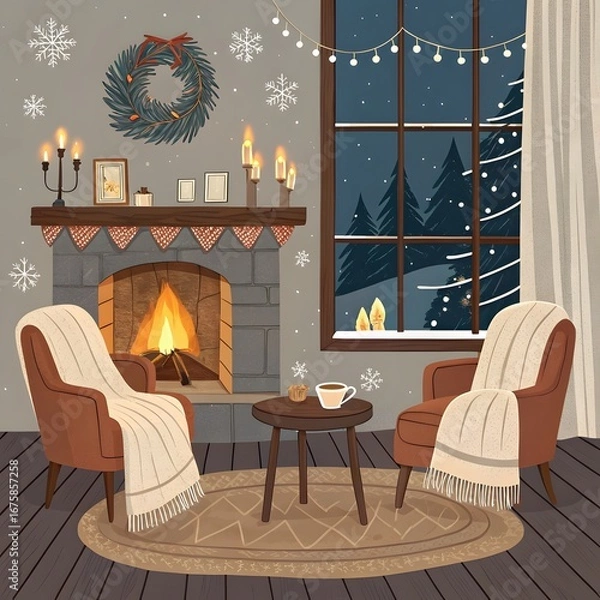 Fototapeta room with fireplace