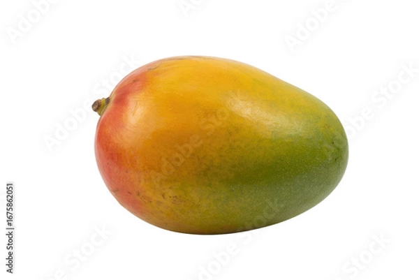 Obraz A single ripe mango with red, yellow, and green hues, isolated on a transparent background. background removed