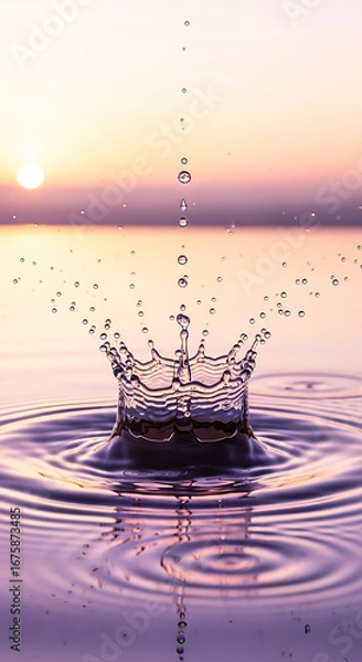 Obraz A stunning crown splash of water captured at sunset with ripples spreading outwards.