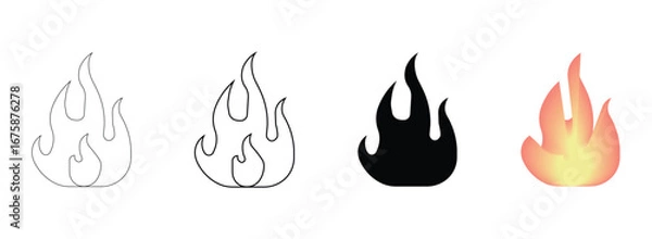 Fototapeta Vector illustration of fire flames icon design with burning heat and caution symbol