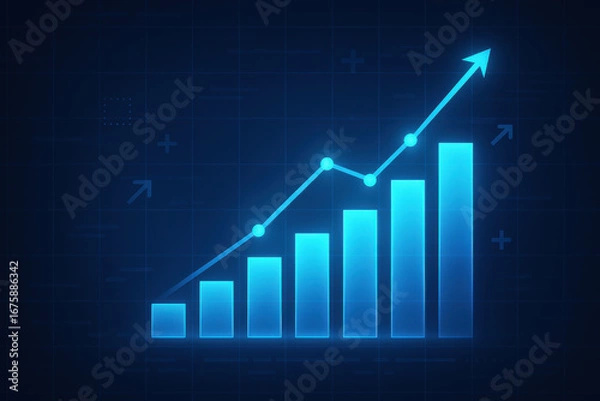 Fototapeta Rising bar chart with upward arrow showing business growth and financial success concept
