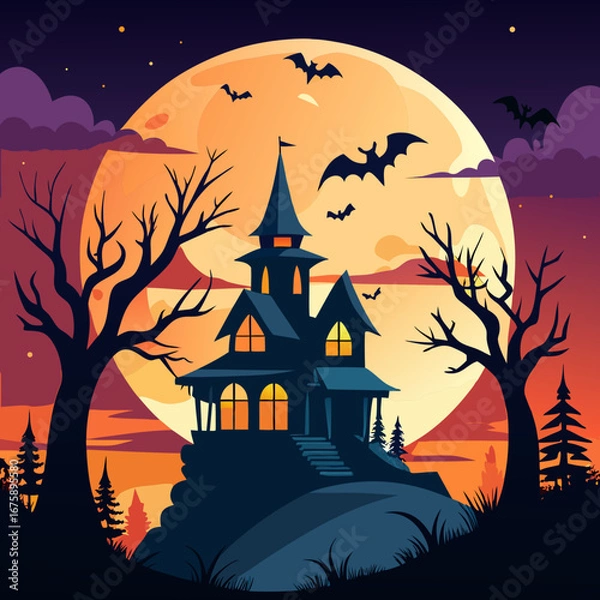 Obraz halloween background with haunted house