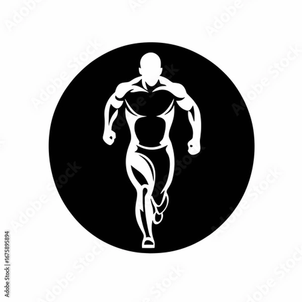 Obraz Muscular runner sprinting powerfully forward in bold black and white vector silhouette
