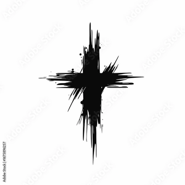 Obraz Expressive and rough ink splash cross vector abstract bold design silhouette