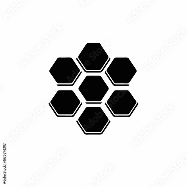 Obraz Interconnected hexagonal cells creating a geometrical shape, displayed in a black silhouette.