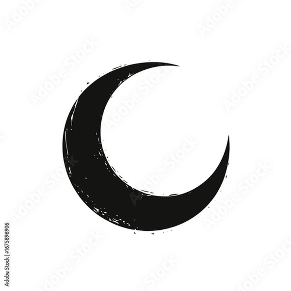 Obraz Abstract dark crescent moon, rough texture on a white background silhouette