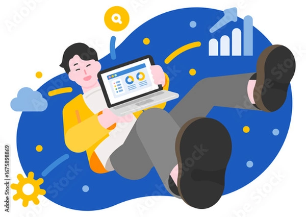 Fototapeta ノートパソコンを持つ男性のDXイラスト