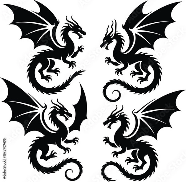Obraz Dragons silhouette vector bundle