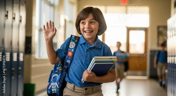 Obraz young schoolboy holding textbooks