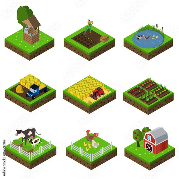 Obraz farm flat icon set