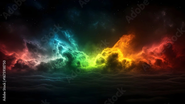 Obraz Vibrant nebula clouds swirl with cosmic energy, painting the night sky with a spectrum of fiery colors and distant stars