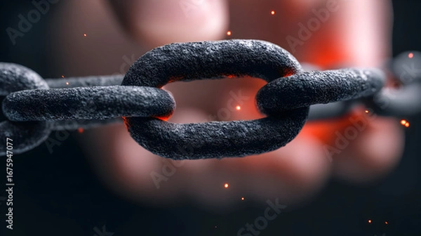 Fototapeta Bold chain link symbolizes powerful connections and unbreakable strength with a touch of fiery energy for industrial or conceptual designs