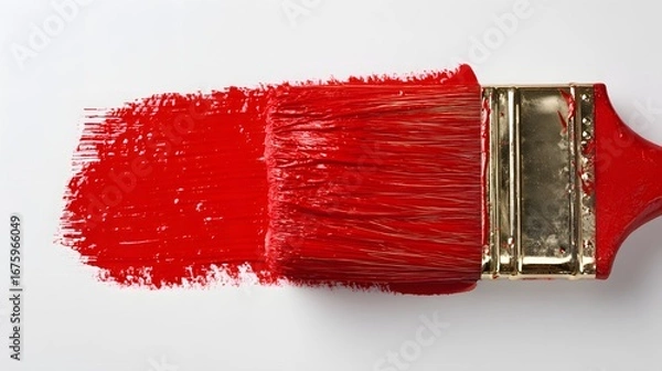 Fototapeta A vibrant red paint stroke, expertly applied with a paintbrush, highlights the precision of the artistry.