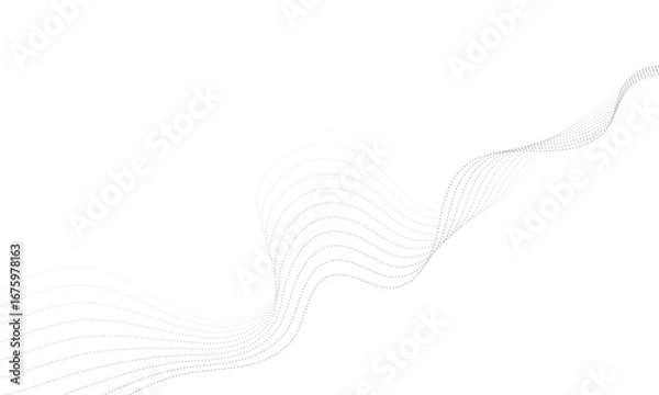 Fototapeta Abstract gray wave dynamic curve dots lines background. Energy technology concept halftone modern backdrop design for business, presentation, banner.