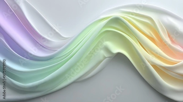 Fototapeta A smooth, flowing fabric draped in a spectrum of pastel colors, creating a soft and ethereal visual effect.