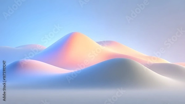 Fototapeta A serene landscape composed of smooth, pastel-hued hills, bathed in soft light, evokes a tranquil and dreamy atmosphere.