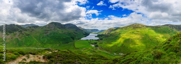 Fototapeta Panoramic view of Buttermere Valley, The Lake District, Cumbria, England