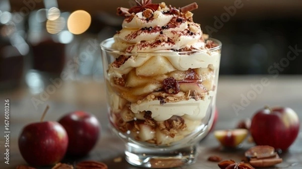 Obraz This dessert combines the natural sweetness and tartness of the apples with the rich, creamy, and crunchy textures of the toppings.
