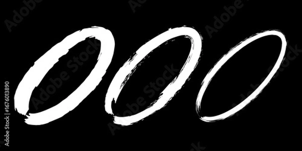 Fototapeta Set of white grunge ellipses. Oval shapes. Vector illustration. Trendy grunge design element for border frame, logo, tattoo, prints, web pages, social media, template and monochrome pattern