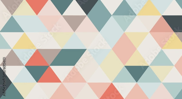 Fototapeta A mesmerizing geometric pattern featuring intersecting triangles and rhombuses in a soft pastel color palette creating a visually engaging abstract background design