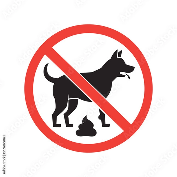 Obraz Dog and excrement, no dog pooping sign vector illustration on white background.