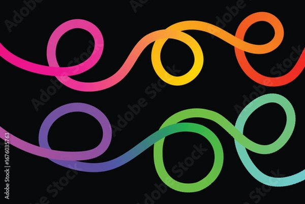 Fototapeta Abstract gradient organic line elements collection. Modern colorful gradient wave design. Dynamic rainbow swirl ribbons and fluid squiggle patterns.