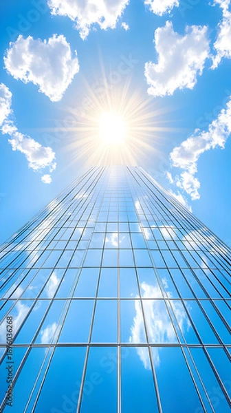 Fototapeta Modern Glass Skyscraper, Sunny Day Illustration
