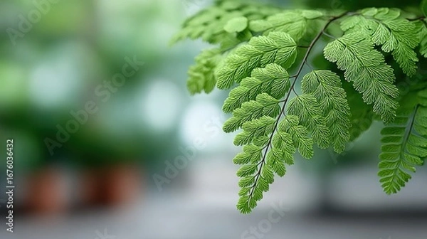 Obraz Close-up of vibrant green fern leaves with a soft, blurred background.