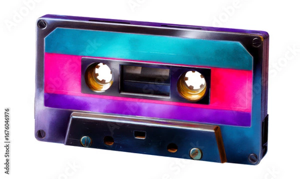 Fototapeta Watercolor Retro Cassette Tape Design from the 80s for Music Lovers Isolate on Transparent Background, cutout, png