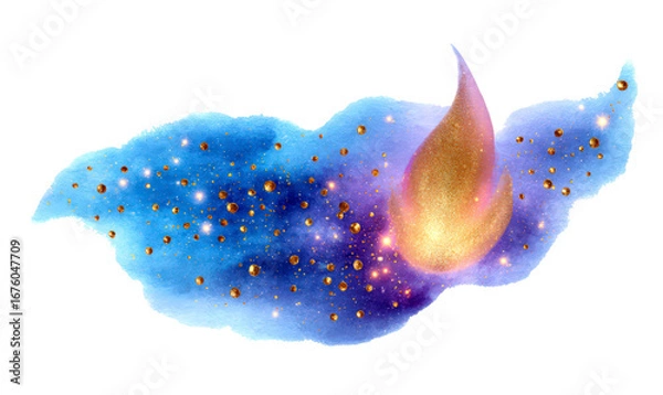 Fototapeta Magical Flame Element in Fantasy Watercolor Style Isolate on Transparent Background, cutout, png