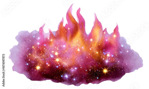 Fototapeta Magical Flame Element in Watercolor Fantasy Style Isolate on Transparent Background, cutout, png