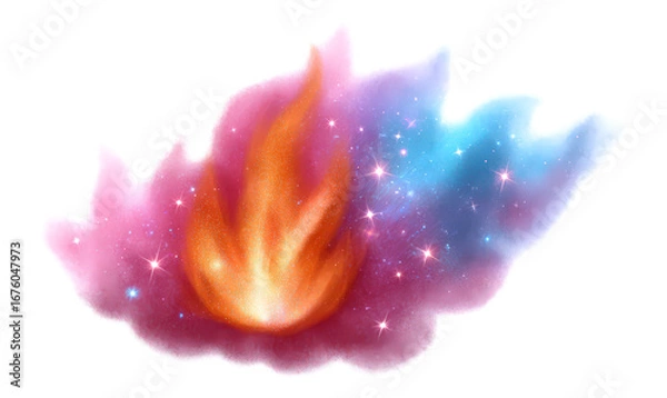 Fototapeta Magical Watercolor Flame with Fantasy Elements in Clipart Isolate on Transparent Background, cutout, png