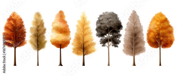 Fototapeta Set of Seasonal Minimalistic Trees Illustration Isolate on Transparent Background, cutout, png