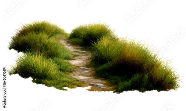 Fototapeta Textured Adventure Trail Surrounded by Lush Grass Illustration Isolate on Transparent Background, cutout, png