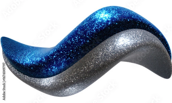 Fototapeta Glittering Blue and Silver Abstract Wave Sculpture Isolate on Transparent Background, cutout, png