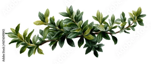 Fototapeta Watercolor Lush Green Leaves on a Branch Isolate on Transparent Background, cutout, png