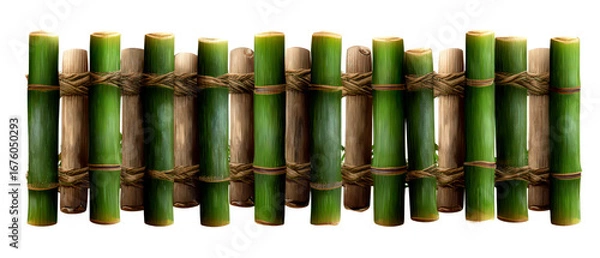 Fototapeta Decorative Bamboo Fence with Natural Green Tones Isolate on Transparent Background, cutout, png