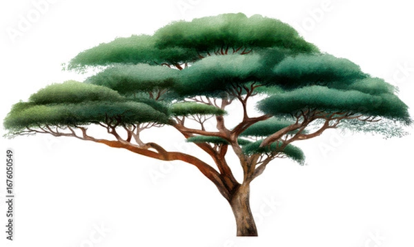 Fototapeta Watercolor Tree Canopy with Lush Green Foliage Isolate on Transparent Background, cutout, png