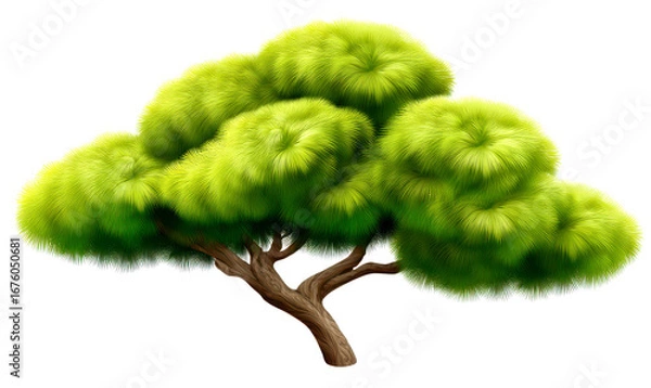Fototapeta Lush Green Tree with Dense Foliage, illustration, Isolate on Transparent Background, cutout, png