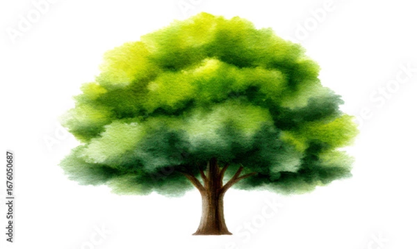 Fototapeta Watercolor Lush Green Tree Illustration with Vibrant Foliage and Branches Isolate on Transparent Background, cutout, png