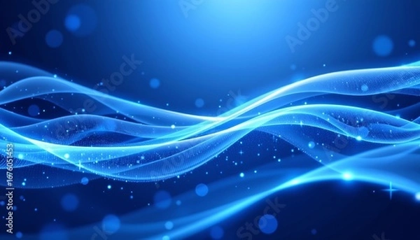 Fototapeta an abstract blend of blue light and flowing water textures, creating a dynamic sense of movement against a dark backdrop.