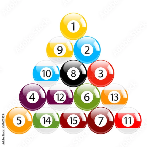 Obraz Billiard - Pool - Snooker Balls in Triangle Vector Set Isolated