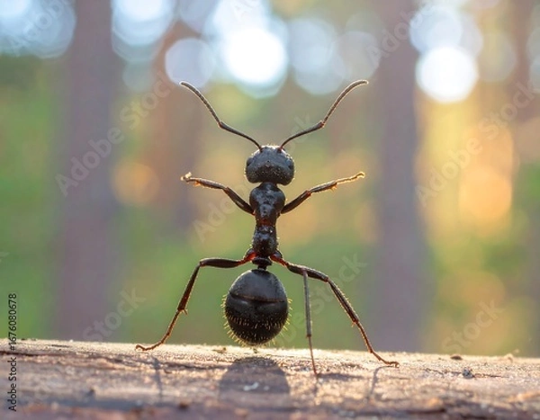 Obraz A black ant stands on a log