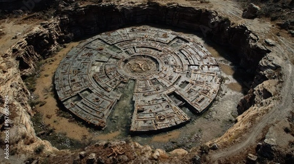 Fototapeta Ancient Circular Maze with Symbols in a Desert Landscape