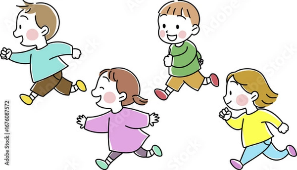 Fototapeta 楽しそうに走る子供たち　横向き　男の子　女の子